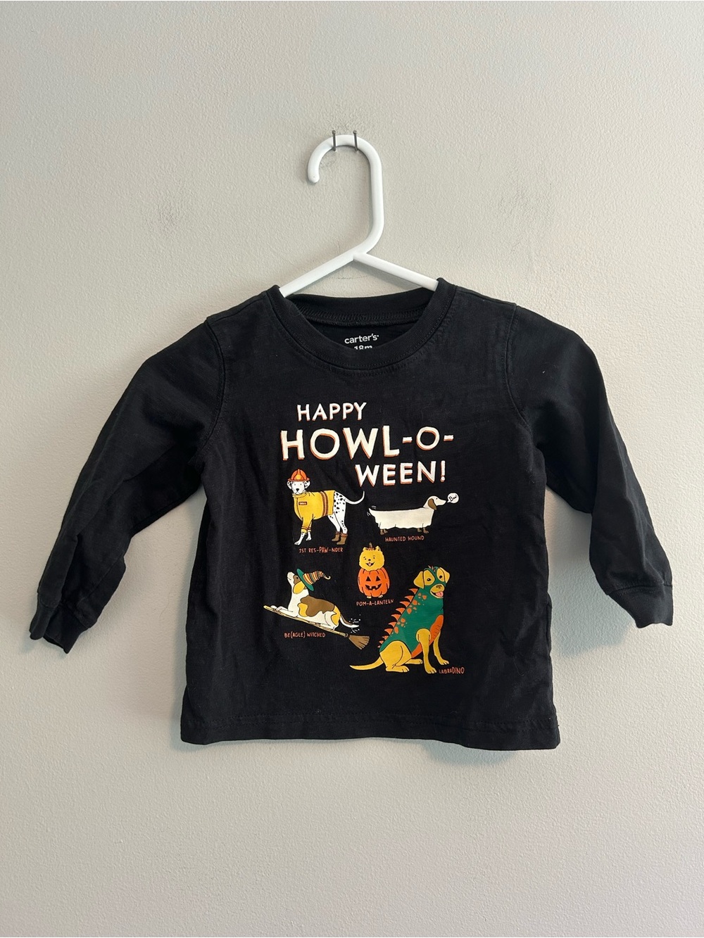 Carters 18m black Halloween dog long sleeve graphic T-shirt